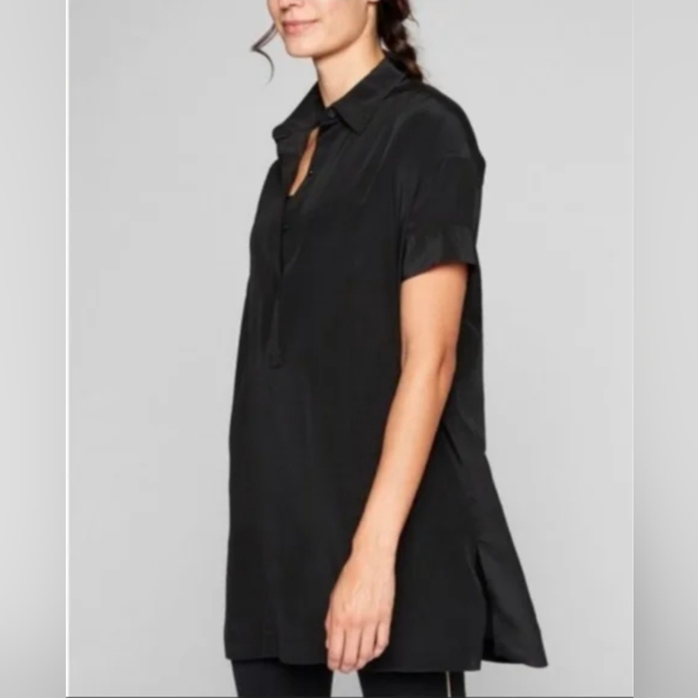 ❤️ ATHLETA WASHABLE SILK POPVER TUNIC TOP, BLACK, XS
